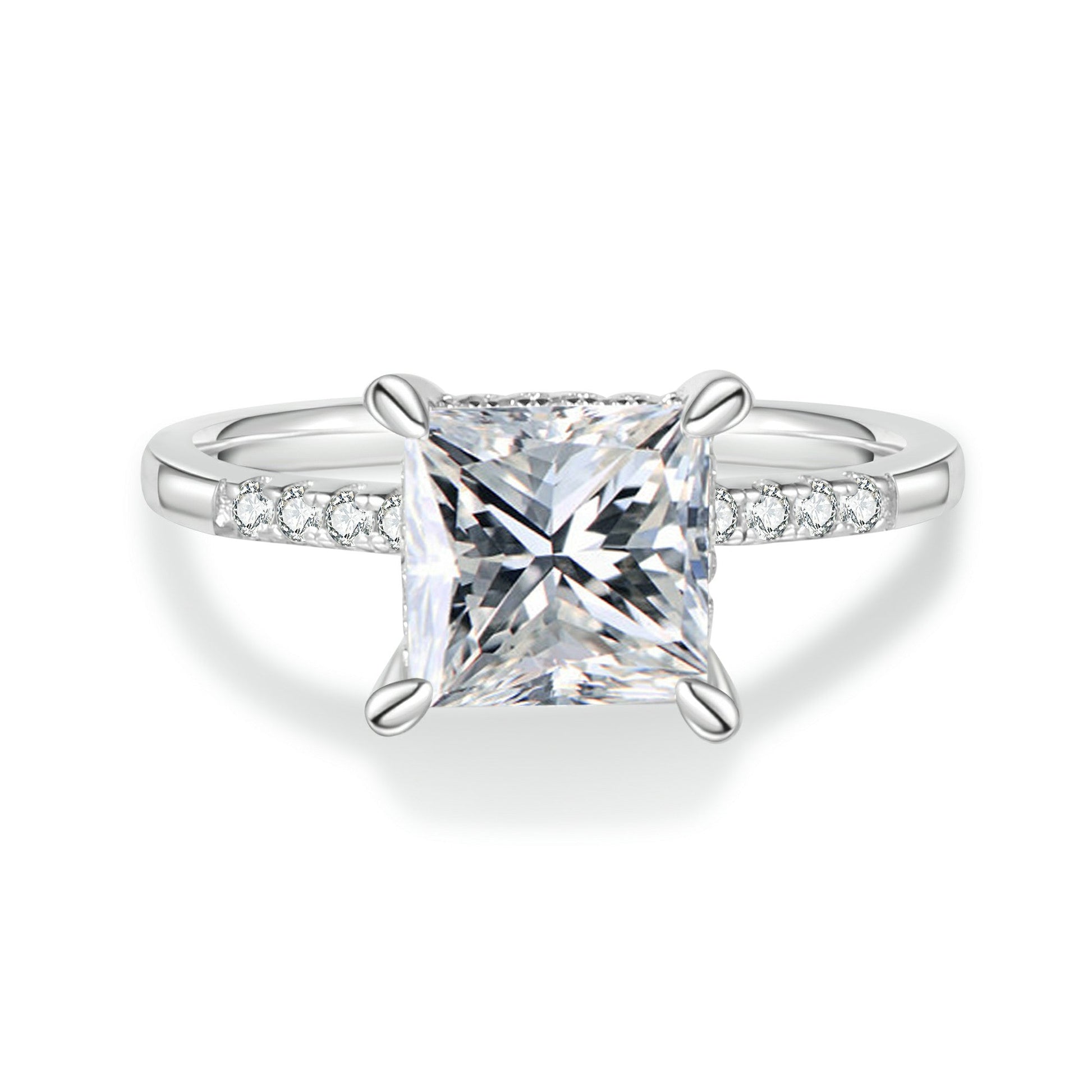 Princess Cut Moissanite Engagement Ring With Halo