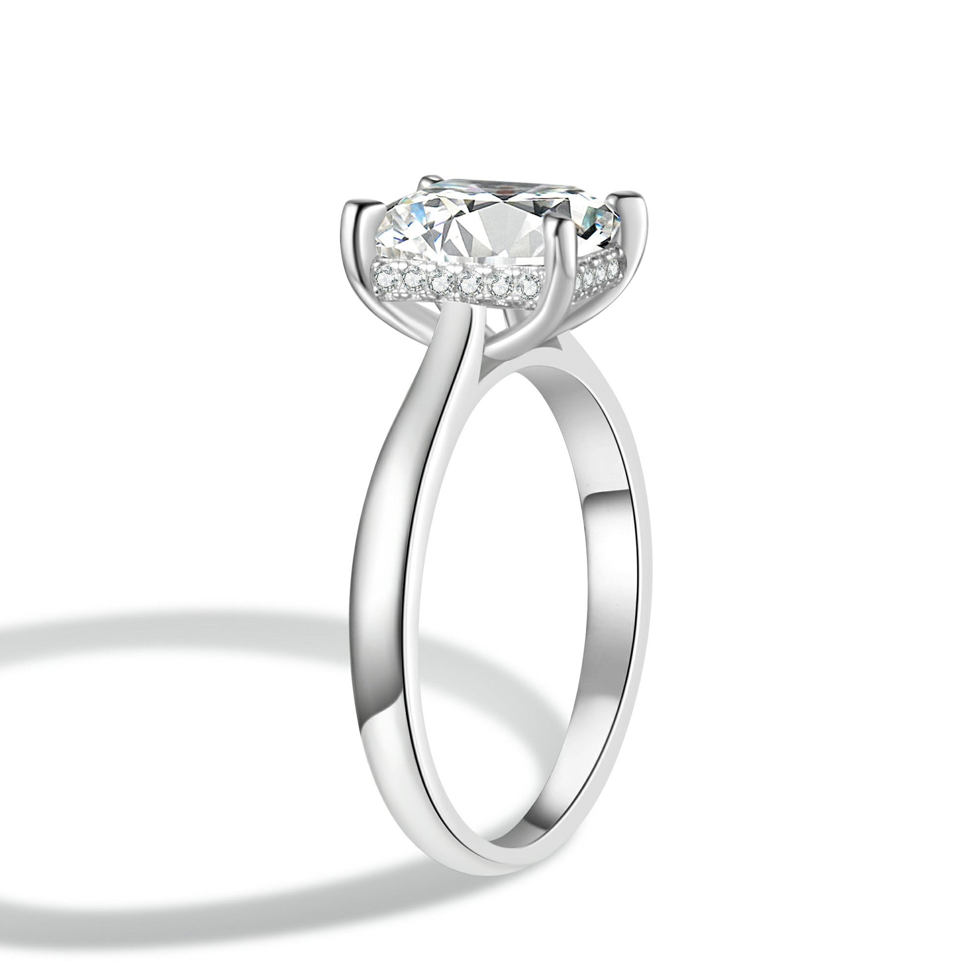 Emerald Cut Moissanite Engagement Ring With Hidden Halo