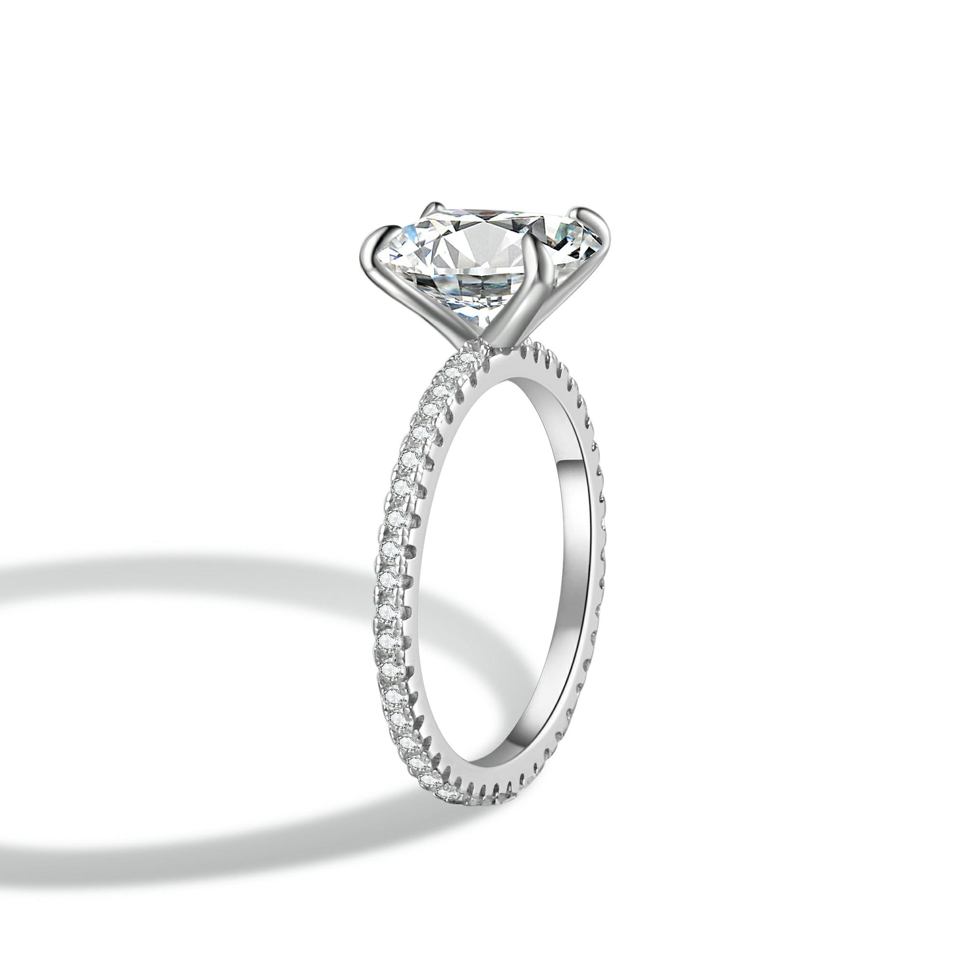 Radiant Cut Moissanite Engagement Ring With Eternity Band