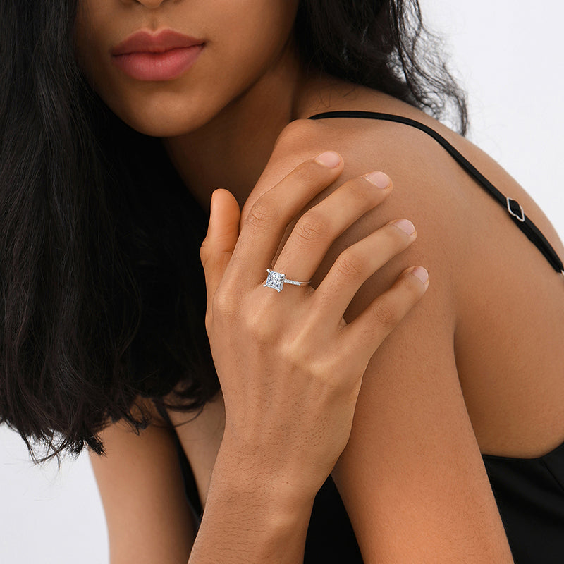Princess Cut Moissanite Engagement Ring With Halo
