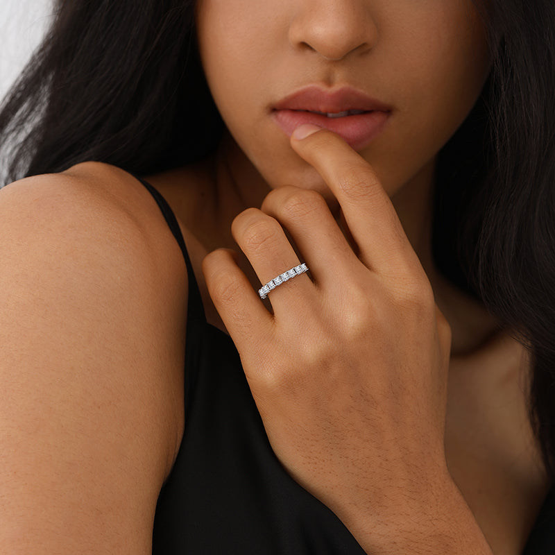 Princess Cut Moissanite Half Eternity Band