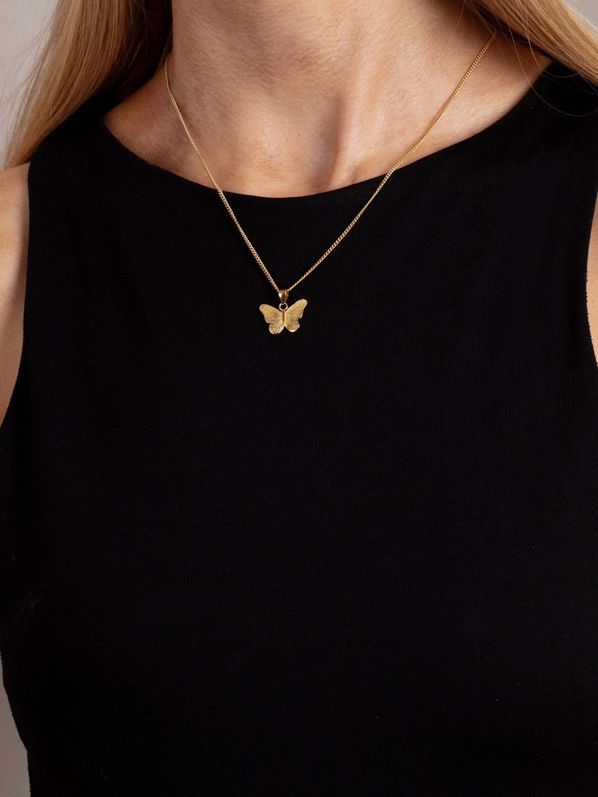 Textured Butterfly Pendant Necklace