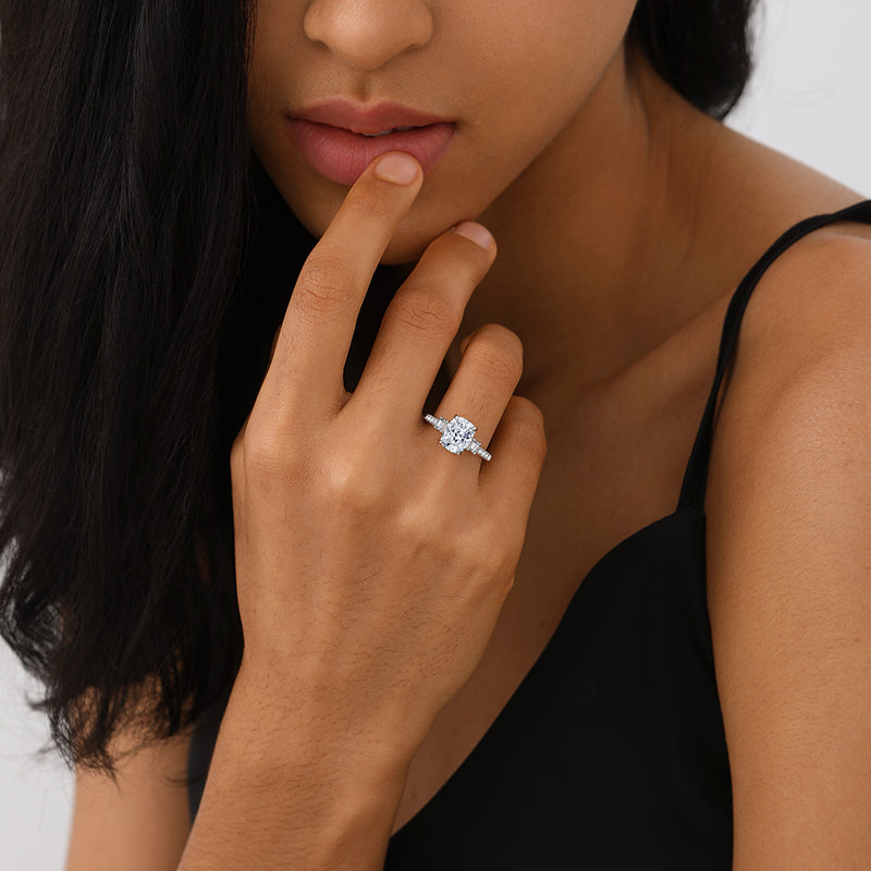Three Stone Cushion Moissanite Engagement Ring