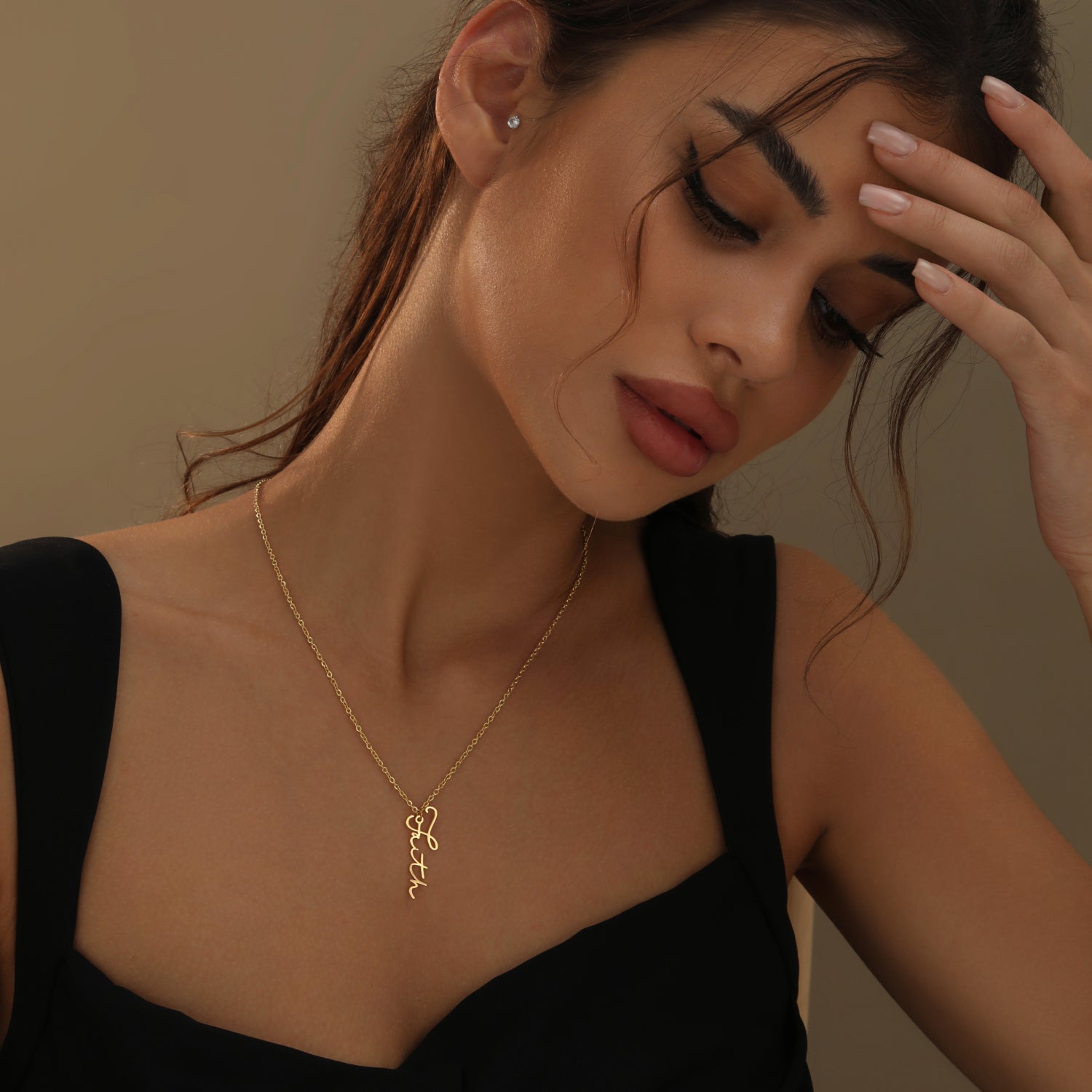 Vertical Script Name Necklace
