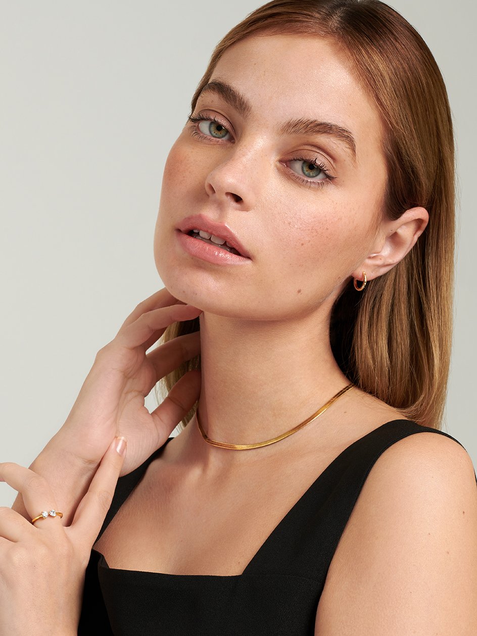 Thin Herringbone Chain Necklace or Choker