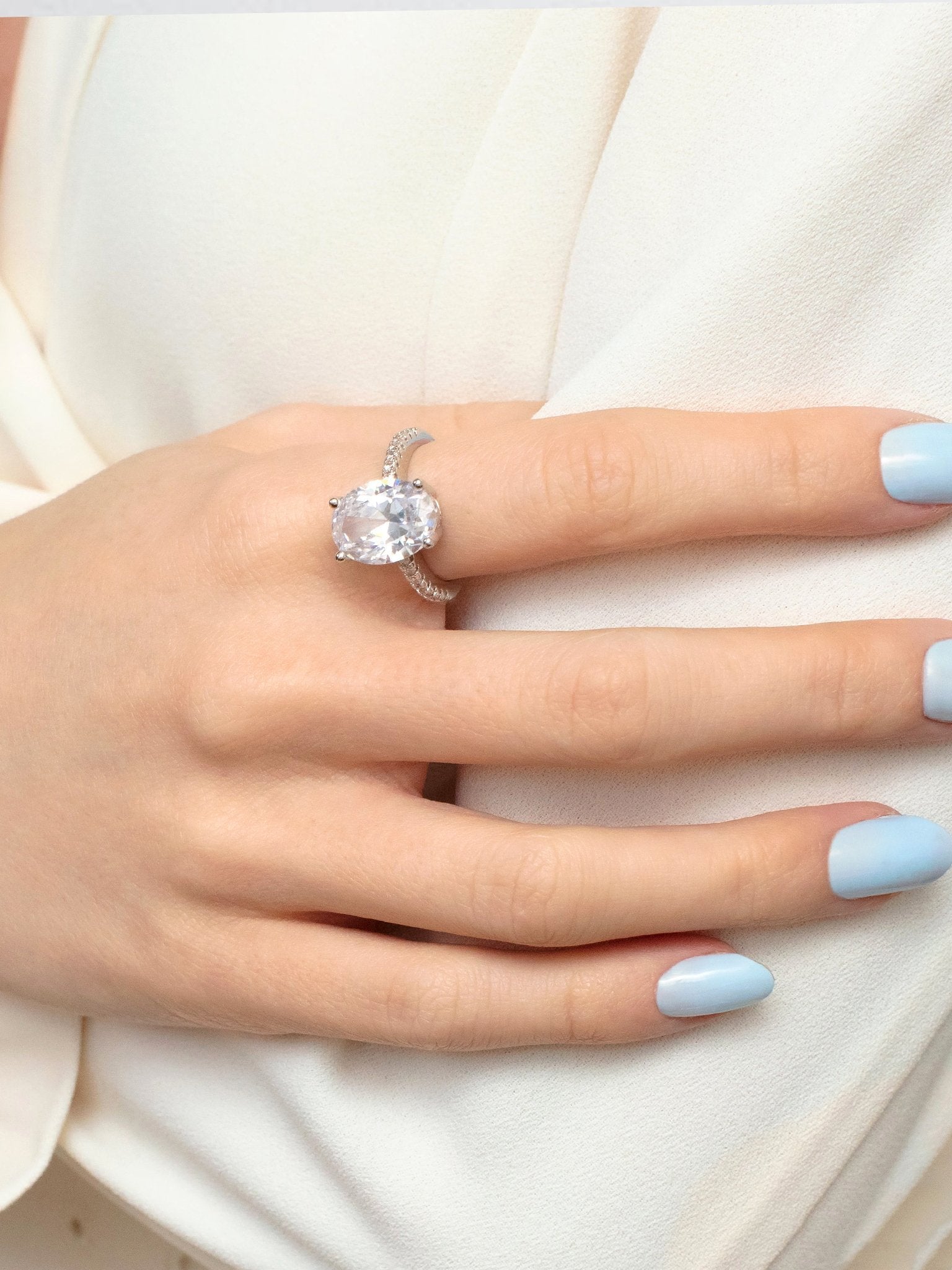 Silver Promise Ring With Large Oval Stone