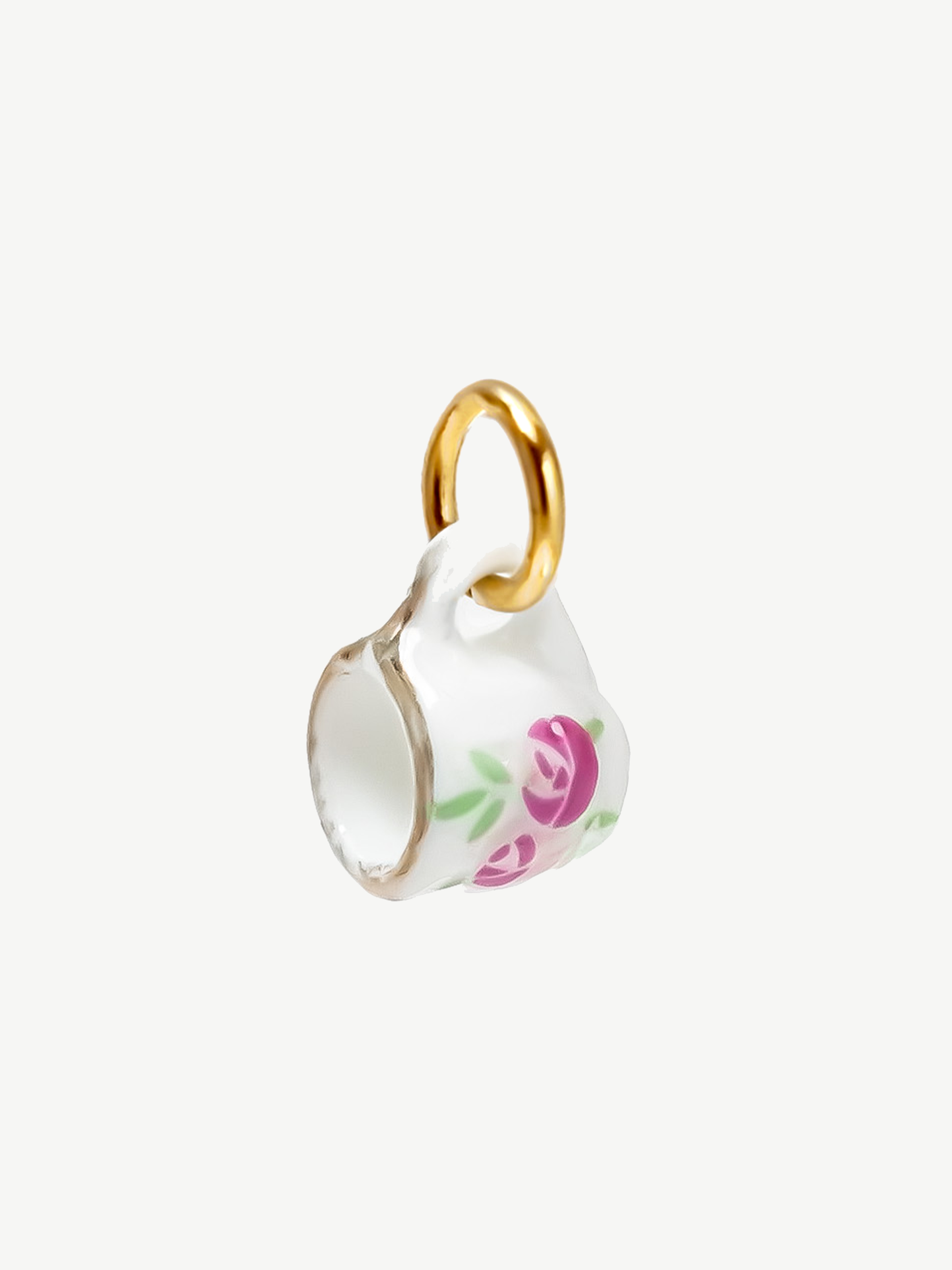Porcelain Tea Cup Charm - Pink Peony (Tiny)